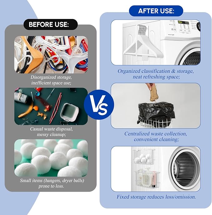 Vicenpal 4 Pcs Magnetic Laundry Storage Sets Including Drying Ball Holders, Magnetic Dryer Sheet Holder, Lint Bin for Laundry Room, Hanger Organizer and Bathroom Trays for Household Organization