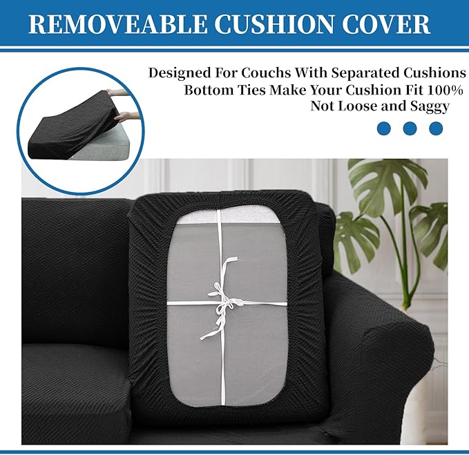 XINEAGE 2025 New 3 Pieces Couch Covers for 2 Cushion Sofa Super Stretch Loveseat Slipcover Pet Dog Universal Slip Cover Anti Slip Love Seat Furniture Protector (Black, 55"-69")