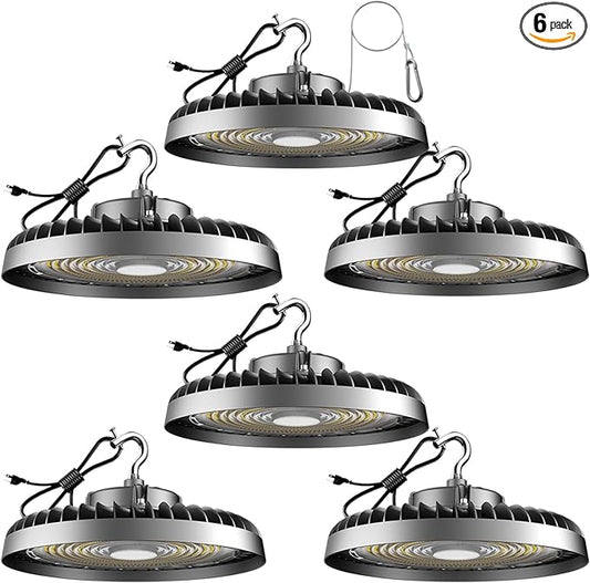 350W LED High Bay Light 5000K Daylight UFO Commercial Bay Light, AC100-277V 52500LM (1400W MH/HPS) High Bay LED Shop Lights, Plug and US Hook Included 𝟓𝐘𝐞𝐚𝐫𝐬 𝐖𝐚𝐫𝐫𝐚𝐧𝐭𝐲-6Pack