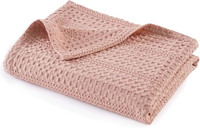 PHF Lightweight Waffle Weave Throw Blanket 50"x 60", Soft Woven Summer Blanket for Hot Sleepers - Aesthetic Home Decor for Couch Bed Sofa, Pet Friendly, Rose Pink