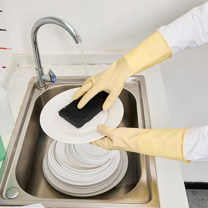 Cleaning Gloves Case of 10 Rubber 22 mil Household Gloves Chemical-Resistant Puncture-Resistant Abrasion-Resistant Yellow