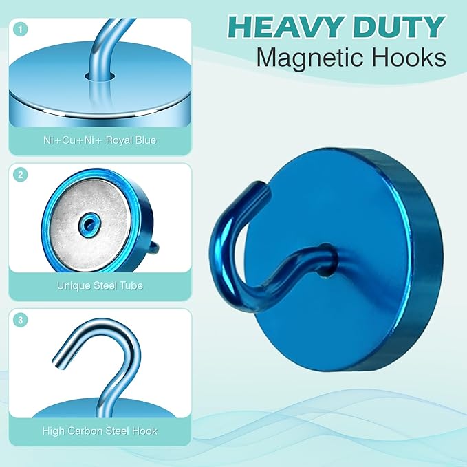 Neosmuk Magnetic Hooks, Cruise Ship Essentials, 10lb+ Heavy Duty Magnetic Hooks for Cruise Cabins, Refrigerator, Grill, Hanging, and Travel | Extra Strong Must-Haves Magnet Hook,RoyalBlue