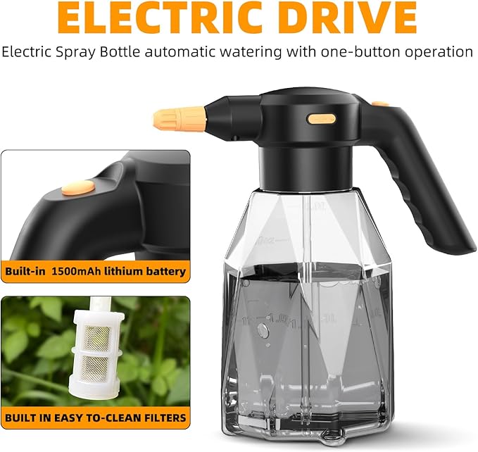EVERDANT 0.5 Gallon Electric Sprayer,Extended Nozzle 2L Automatic Watering,Can Rechargeable Battery Powered Sprayer with Adjustable Spout for Garden,Fertilizing,Cleaning
