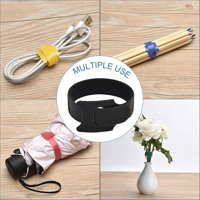 60PCS Fastening Cable Ties Reusable, Premium 6-Inch Adjustable Cord Ties, Microfiber Cloth Cable Management Straps Hook Loop Cord Organizer Wire Ties Reusable (Assorted Colors)