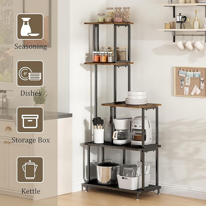GILLAS 5 Tier Corner Shelf Stand, Freestanding Corner Shelf Corner Bookshelf, Corner Table with Shelf, Tall Storage Organizer Rack for Living Room, Bedroom, Office. Small Space