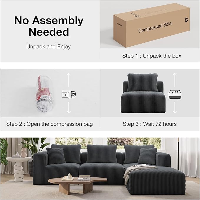 Novilla Modular Sectional Sofa, Modern Cloud Sectional Couch with Smarts Coil® Support, Upholstered Boneless Couch for Living Room Apartments Bedroom, No Assembly Required, Dark Gray (Armless Chair)