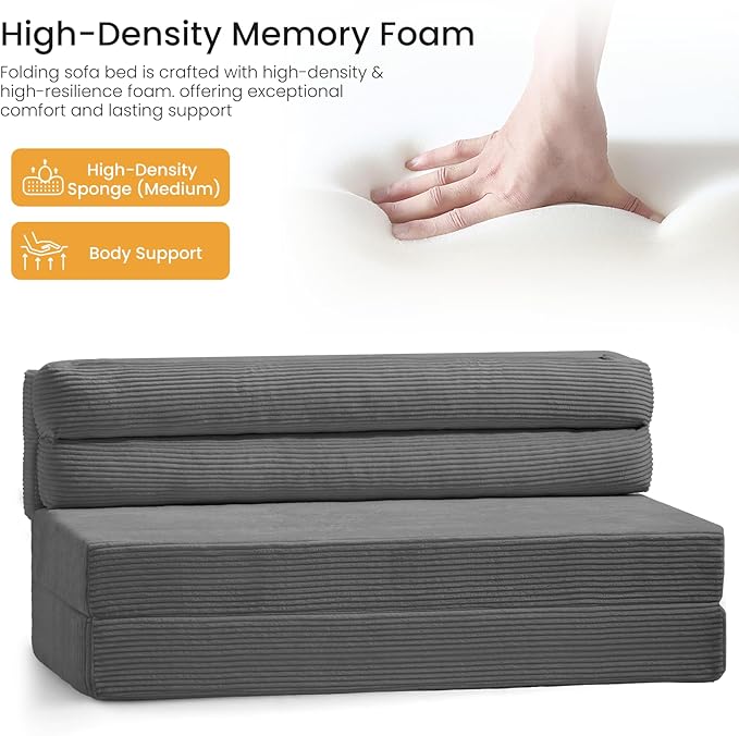 Convertible Sofa Bed with Metal Frame, Boneless Loveseat Sleeper Sofa Futon Sofa Bed Foldable Full Size Mattress for Living Room, Guest Room