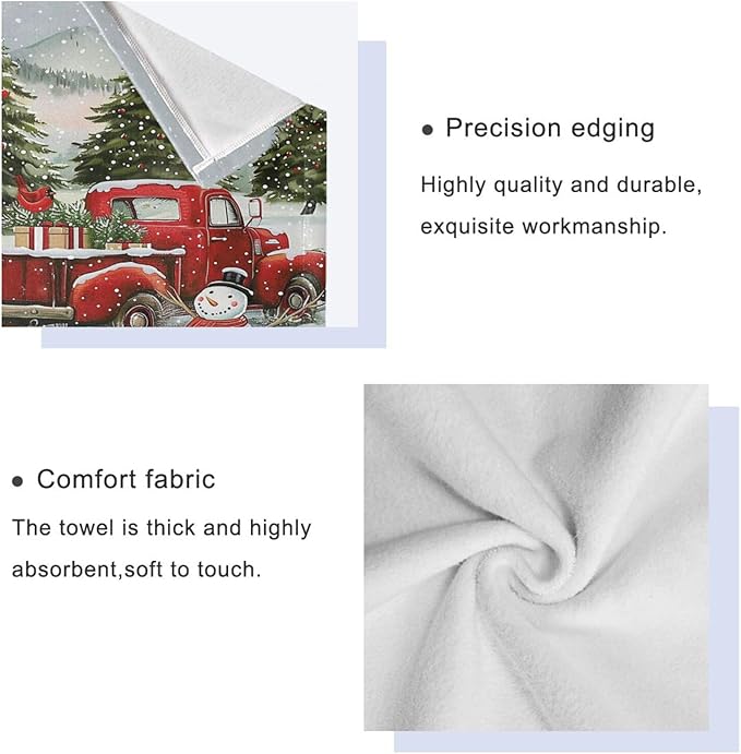 Snowman Red Truck Xmas Tree Towels Set of 3 Christmas Winter Bathroom Towel Soft Absorbent Bath Hand Towels Washcloth Guest Towel Sets Merry Christmas Xmas Bathroom Decor Gifts