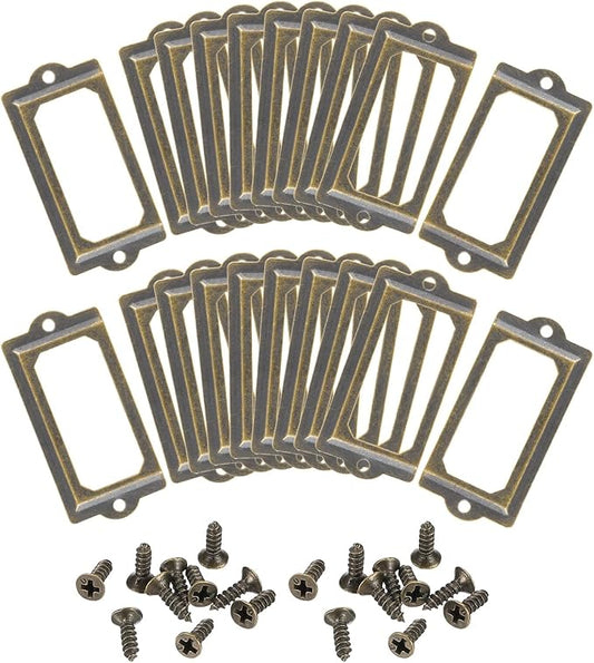 uxcell Metal Label Holders, 70x33mm 40pcs File Name Card Tag Label Holder Frame for Office Library Drawer Cabinet Shelves, Bronze Tone