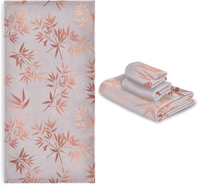 Pink Gold Branches Towels Set of 3 Rose Golden Leaves Art Bathroom Towel Soft Absorbent Bath Hand Towels Washcloth Guest Towel Sets Bathroom Decorations