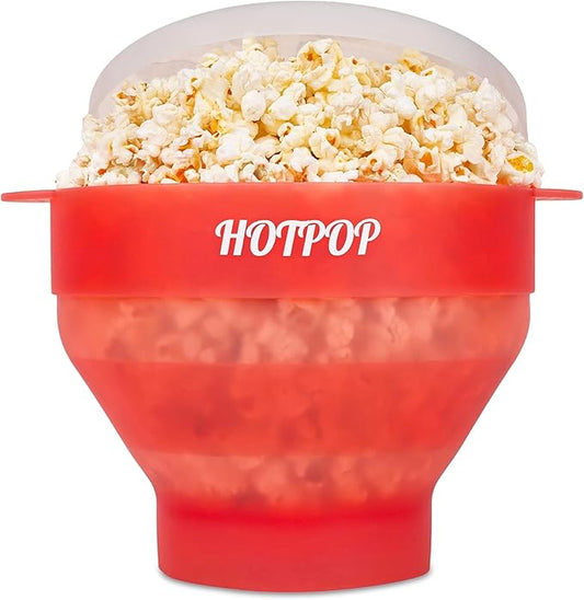 The Original Hotpop Microwave Popcorn Popper, Silicone Popcorn Maker, Collapsible Bowl BPA-Free and Dishwasher Safe- 20 Colors Available (Transparent Red)