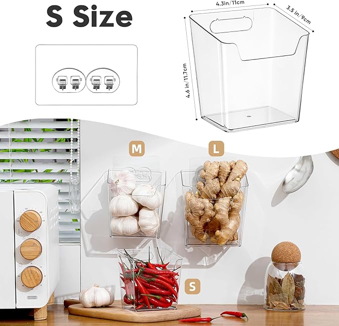 2-Pack Kitchen Cabinet Door Organizer Adhesive, Hanging Storage Bins, Stick on Wall Storage Container, Bathroom Floating Bins Wall Mounted Organizer Under Sink Caddy for Pantry Storage, Office, Dorm