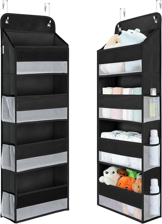 1 Pack Over the Door Organizer, 35.2lbs Load Toy Stuffed Animal Storage, Large Capacity Swing-proof Hanging Bathroom Organizers and Storage for Nursery Newborn Baby Essential Stuff Black
