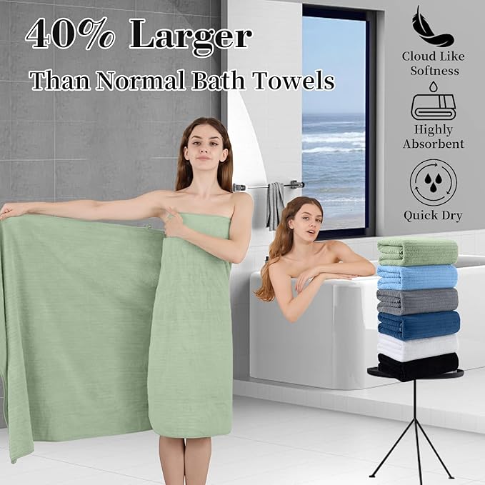 Extra Large Bath Sheet Set of 4,Ultra Soft Fluffy Towel,35”x 70”Oversized Bath Towel Set,Premium Microfiber Bathroom Towel Set Highly Absorbent Quick Dry Shower Towel for Bathroom,Hotel,Spa (Green)