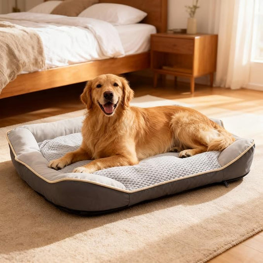 Waterproof Orthopedic Dog Bed for Large Dogs - Cooling PU Fabric, Removable Washable Cover, L-Size Pet Bed for Dogs & Crate Use