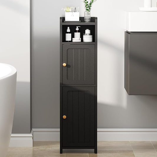 BEWISHOME Small Bathroom Cabinet, Bathroom Storage Cabinet with Adjustable Shelves & 2 Doors, Narrow Toilet Paper Cabinets, 7.9" D x 7.9" W x 31.5" H, for Small Spaces, Black YYG03B
