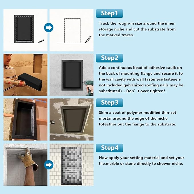 Uni-Green Ready Tile Shower Niche Shelf 17"x17"（Inside 14"x14"） With Texture - Single Shelf Shower Shelf Insert for Bathroom Niche Storage, Water and Leak Proof Wall Niche Insert