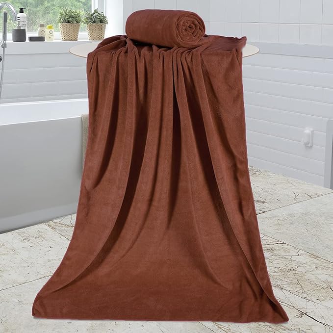 Large Bath Towels Set of 2, 30" x 60", Oversized, Soft, Absorbent, Fast Drying Microfiber Bathroom Towel for Sauna, Salon, Hotel, Sport, Fitness, Yoga, Brown