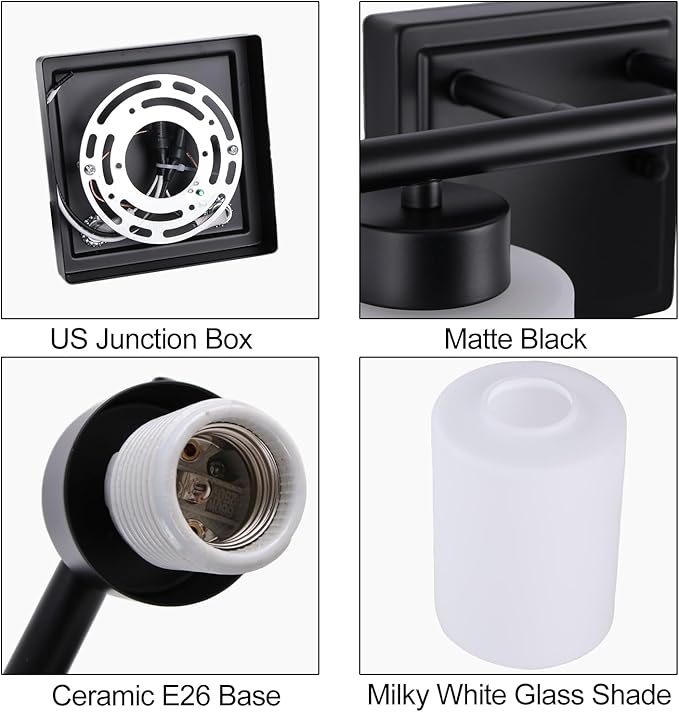 5 Light Bathroom Light Fixtures, 33.3 Inches Vanity Lights for Mirror, Black Vanity Lighting Fixtures with Milky White Glass Shades