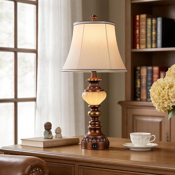 27'' Farmhouse Tall Table Lamps Set of 2 for Living Room, Traditional Vintage Bedside Table Lamps with Nightlight and USB Ports, Boho Nightstand Lamps for Bedroom End Table Home Decor(Bulbs Included)