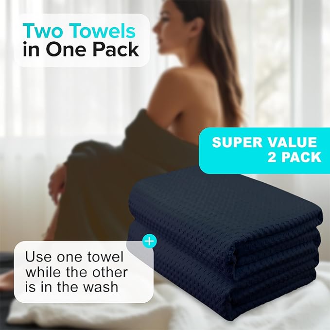 Sauna Blanket Insert Towel - 2 Pack Soft Black Cotton Waffle - Comfortable and Easy Home Sessions Minimal Cleanup - Super Absorbent Sauna Towel
