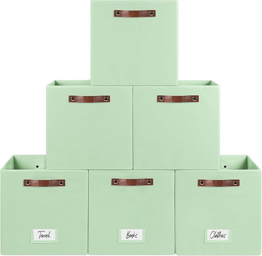 6-Pack Storage Cubes with Handles & Label Holders Basket, Closet Cube Home Organizer Bins(Green, 13 x 13 x 13 inch)