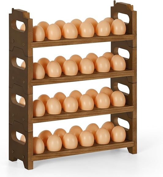 Wooden Egg Holder Countertop Fresh Chicken Egg Holders Storage for Gathering Fresh Eggs, 4-Tier Stackable with 48 Eggs, Farmhouse Home Eggs Rack Organizer Decoration