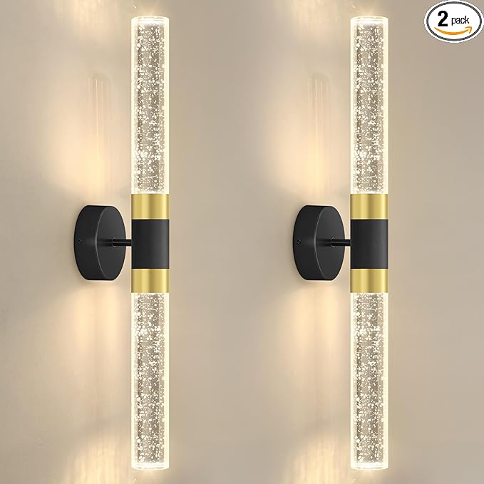 2 Packs LED Wall Sconces Crystal Wall Light Modern Glam Crystal Vanity Lighting Fixtures for Hallway Dining Living Bedroom with 2700K Warm Light Bulbs