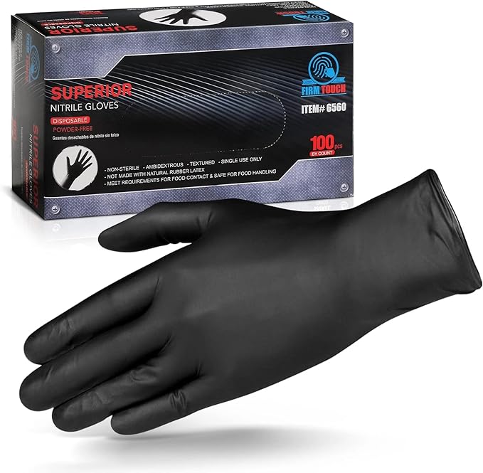 Glove Station Nitrile Disposable Gloves - Powder-Free, Latex-Free, Textured Grip, Food Grade Rated Household Gloves - Ideal for Cleaning, Cooking Use -Black - 6MIL - XL (100 Count)