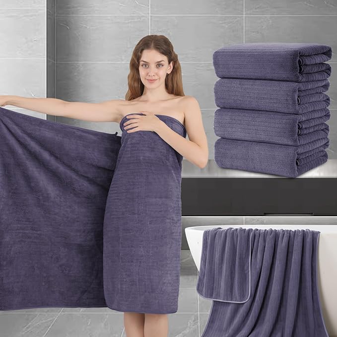 Extra Large Bath Sheet Set of 4,Ultra Soft Fluffy Towel,35”x 70”Oversized Bath Towel Set,Premium Microfiber Bathroom Towel Set Highly Absorbent Quick Dry Shower Towel for Bathroom,Hotel,Spa (Purple)