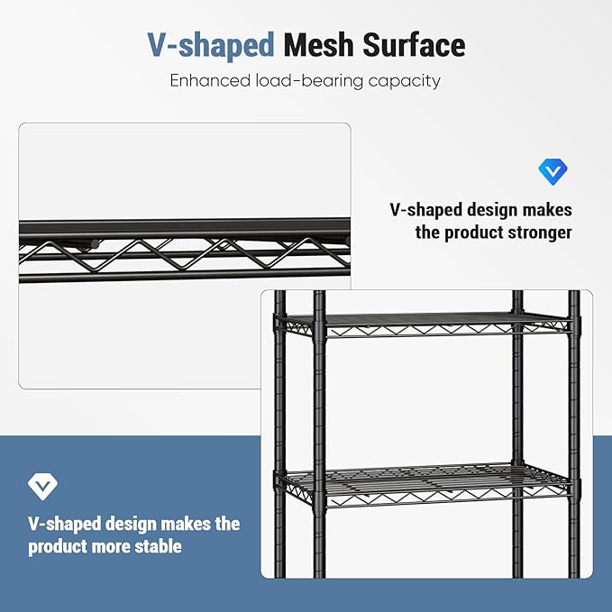 DUMOS 4 Tier Metal Shelving, Heavy Duty Shelves Wire Shelving Unit with Removable Wheel Casters, Shelves Organizer for Bathroom Garage Living Room Kitchen Pantry Laundry Black