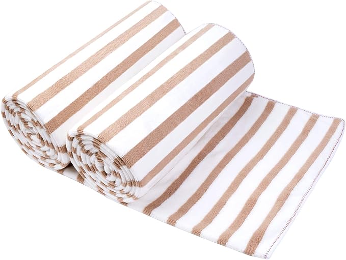 Beach Towels Set of 2, 30" x 60", Large Microfiber Bath Towel Cabana Stripe, Quick Drying Absorbent for Sauna, Shower, Gym, Summer Party, Sport, Swimming, Pool, Yoga, Camping, Coffee