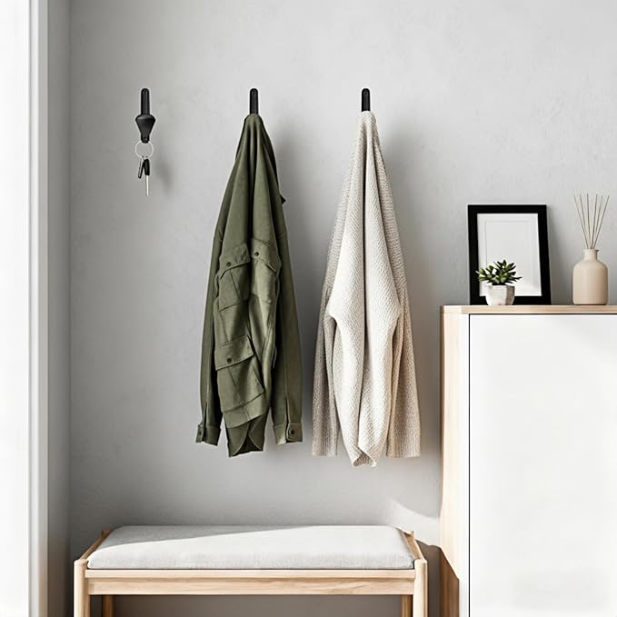 10 Pack Wall Hooks for Hanging, Heavy Duty Metal Coat Hooks Wall Mount, Easy to Install Black Hooks for Entryway, Bathroom, Towels, Robes, Backpacks
