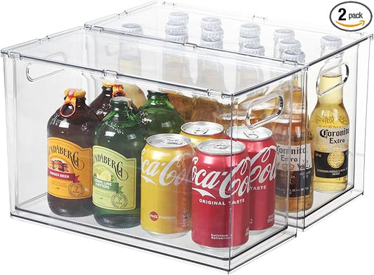 Fridge Drawer Pull Out Stackable Bins, Clear Refrigerator Stackable Organizers, Fridge Organizer Storage for Kitchen, Pantry, Vegetables, Fruits (2 Tall)