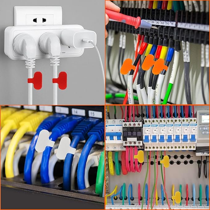 40Pcs Cable Cord Labels, Multi Color Cord Labels Wire Labels, Write On Cable Tags Wire Tags for Cable Management and Identification, Reusable Self-Adhesive Nylon Wrap-It Cable Label (4 Colors)