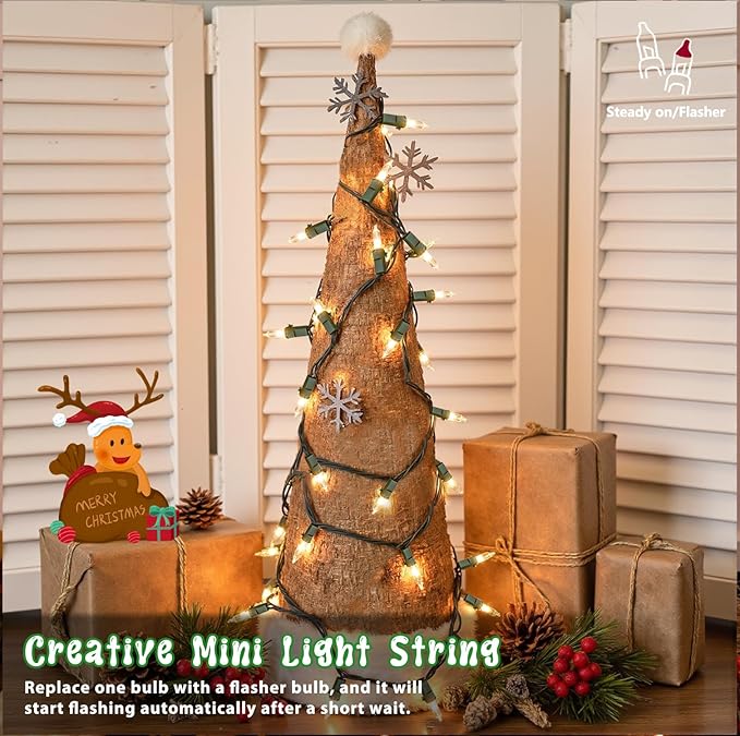 2Pack 50-Count Warm White Christmas Lights, 13FT Incandescent Mini String Lights Green Wire, UL Certified Connectable Christmas Tree Light for Indoor, Outdoor Xmas, Holiday, Home Decorations