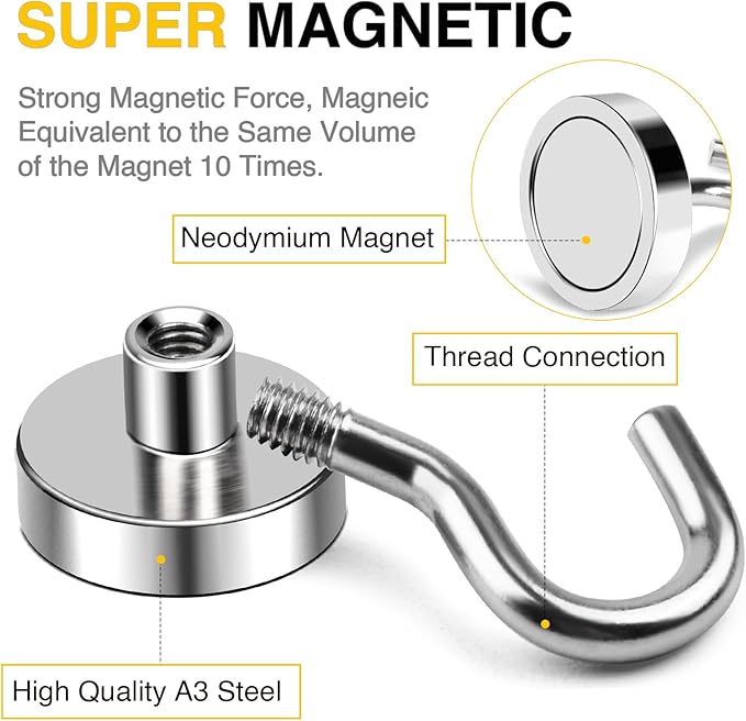 DIYMAG Garage Storage Hooks 10 Pack, 85lbs 2025 Cruise Cabin Ship Essentials Magnetic Hook Heavy Duty Strong Wall Mount Magnets Fridge for Classroom Wall Mount Kitchen Grills Silver