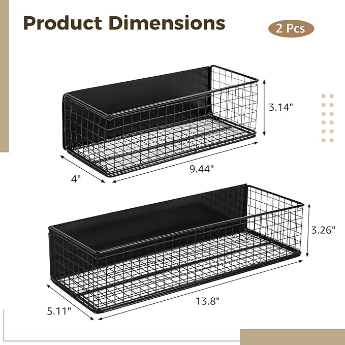 Strong Magnetic Shelf for Refrigerator - 2 Pcs Heavy Duty Metal Mesh Storage Basket Organizer,No Drill Spice Rack for Refrigerator Whiteboard Home Kitchen Office,2 Size