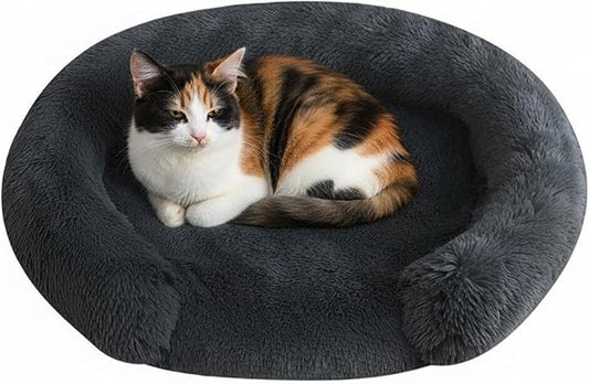 Fluffy Dog Bed Calming Donut Beds for Large Dogs Warming Round Small Medium Pet Nest Cozy Cat Mattress Indoor Washable Puppy Kennel Kittens Sleep Mat (XS, 20×20 inch, Dark Gray)