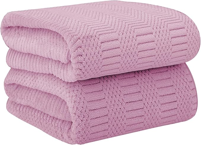 Microfiber Bath Towels, Large Bathroom Towel 2 Pack (30" x 60"), Oversized, Soft, Super Absorbent and Fast Drying, Multipurpose Use for Sport, Fitness, Yoga, Diamond Cross Grid Purple