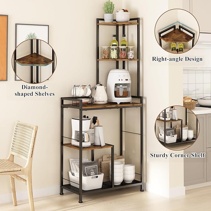 GILLAS 5 Tier Corner Shelf Stand, Freestanding Corner Shelf Unit Bookshelf, Corner Table with Shelf, Tall Storage Organizer Rack for Living Room, Bedroom, Office. Small Space, Metal