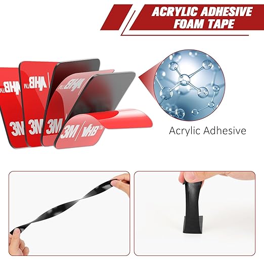 3M Double Sided Adhesive Pads Heavy Duty VHB 2" x 2" 0.025in Thick 40 PCS Black 5925 Square Sticky Mounting Foam Tape Strong Adhesive for Car Décor Home Office Logos