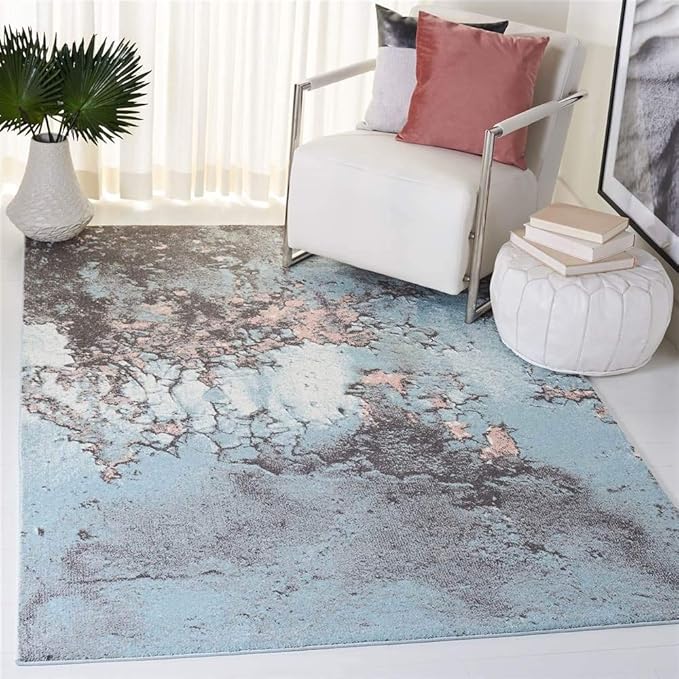 SAFAVIEH Glacier Collection Accent Rug - 2'7" x 5', Blue & Pink, Modern Abstract Design, Non-Shedding & Easy Care, Ideal for High Traffic Areas in Entryway, Living Room, Bedroom (GLA125L)