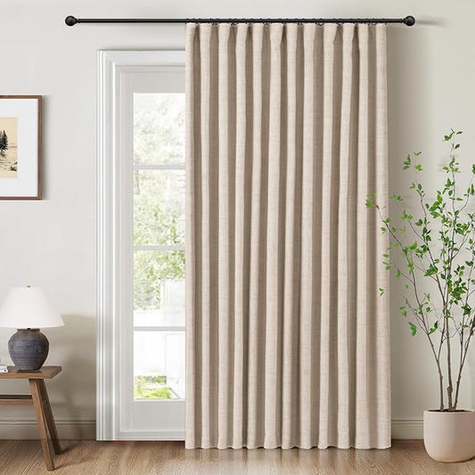 INOVADAY 100% Blackout Curtains for Bedroom, Black Out Curtains 90 Inch Long, Clip Rings Linen Blackout Drapes, Thermal Insulated Room Darkening for Living Room, 1 Panel - Oatmeal,W102xL90