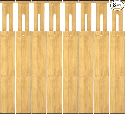 Bamboo Drawer Dividers,17-22" Adjustable Kitchen Drawer Organizer for Clothes,8 Pack Expandable Drawer Organization Separators for Bedroom,Bathroom,Dresser and Office,Natural