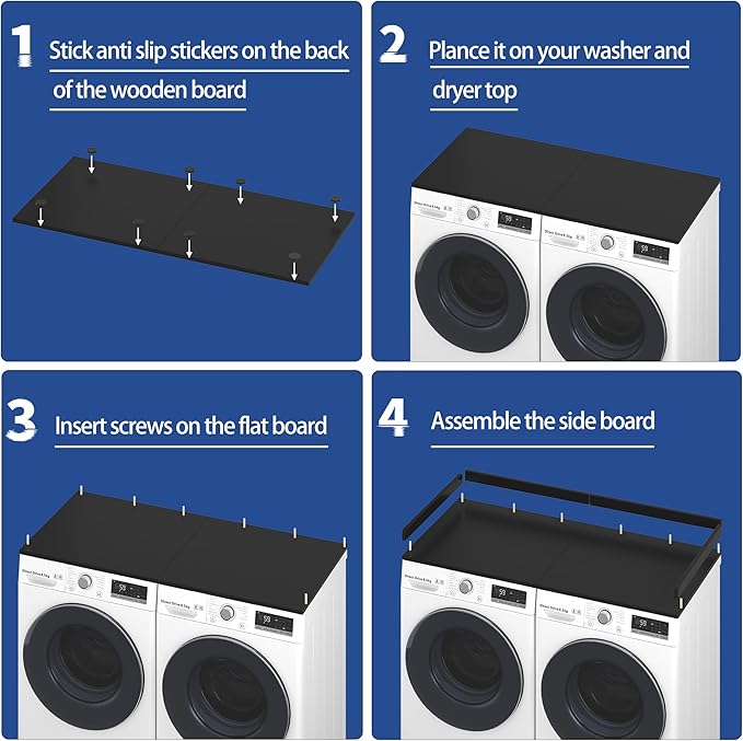 Washer Dryer Countertop,27.5" x 54" Wood Topper for Laundry Room Organization，Laundry Countertop over Washer and Dryer,With Edge Rails,Non-Slip Mat,Easy to Assemble