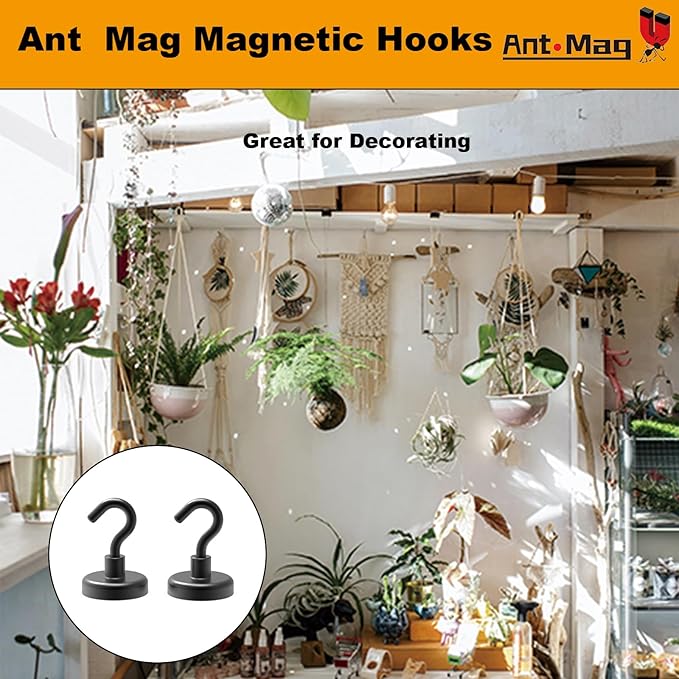 Ant Mag Strong Magnet Hooks for Hanging 80LBS Heavy Duty Neodymium Hooks Used for Home Kitchen Office Workplace Pack of 4
