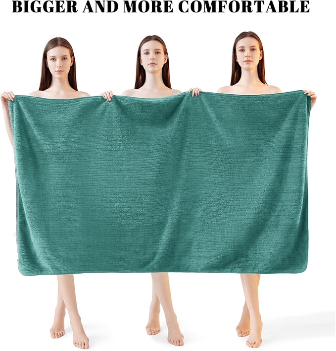 Bath Towels Set of 4 Extra Large 35 x 70 Inches,Luxury Thick High Absorbent and Quick Dry Bath Sheet,Ultra Soft Microfiber,Bathroom,Beach,Yoga,Sport,SPA,Fitness (Teal Green)