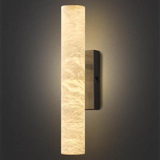 Alabaster Wall Sconces, 20" Black Wall Sconce, Modern Bathroom Sconces Wall Lighting, Cylinder Spanish Marble Wall Sconce Perfect for Living Room, Bedroom, Hallway, Stairs