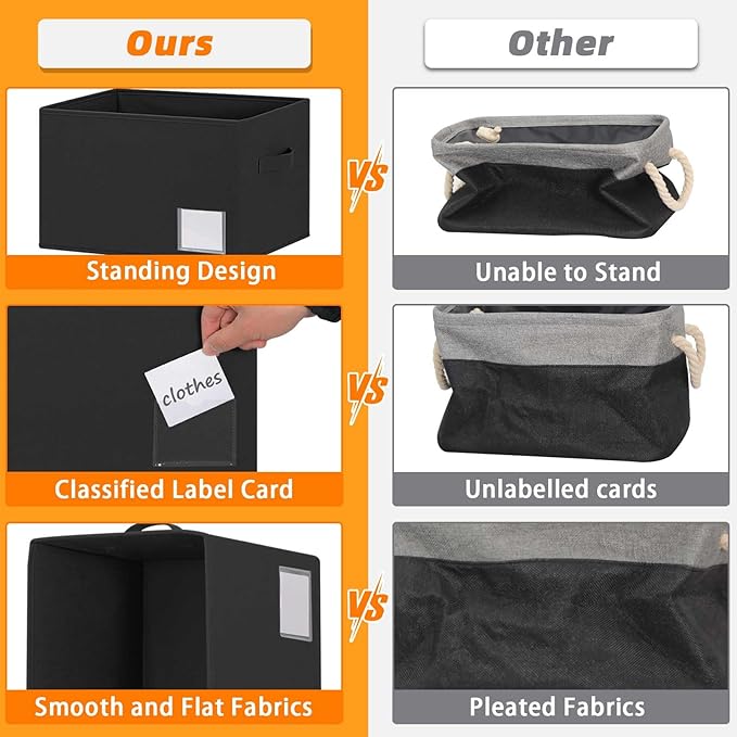 3 Pack Fabric Storage Bins Storage Basket Closet Shelf Organizer for Closet Organizing, Decorative Large Linen Closet Organizers and Storage (Black, 15"x11"x9.5")